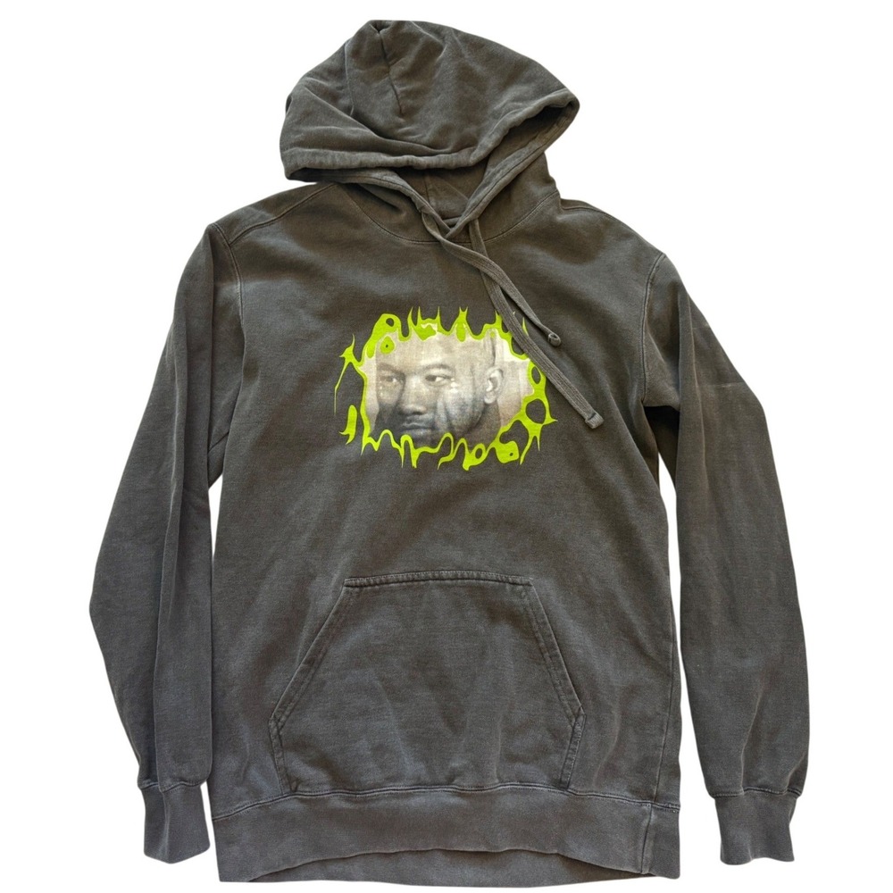 TYM Mens Graphic Hoodie Small Charcoal Gray Neon Flame Trash Streetwear Casual